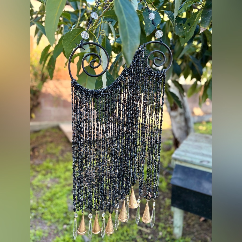Infinity Spiral Mystic Black Beaded Curtain Wind Chime  Sun Catcher Mobile - Picture 7 of 11